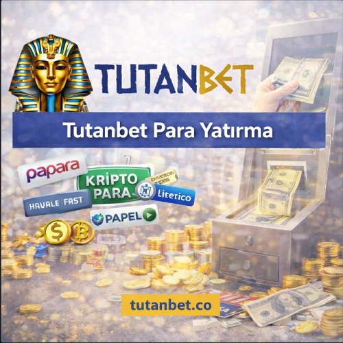 Tutanbet para yatırma işlemlerini gösteren banner, güvenli ödeme yöntemleri ve hızlı bakiye yükleme seçeneklerini vurgulayan görsel.